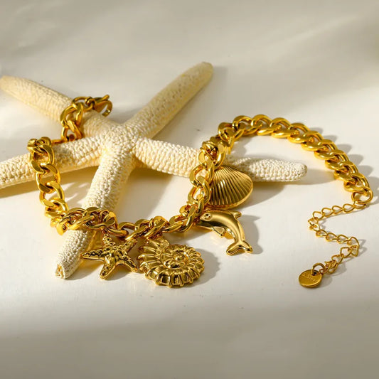 Βραχιόλι ατσάλινο με δελφίνι και κοχύλια-BR134