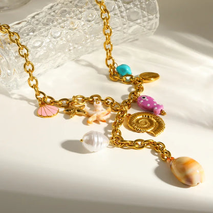 Collier en acier avec coeurs en zircon rose - NE426