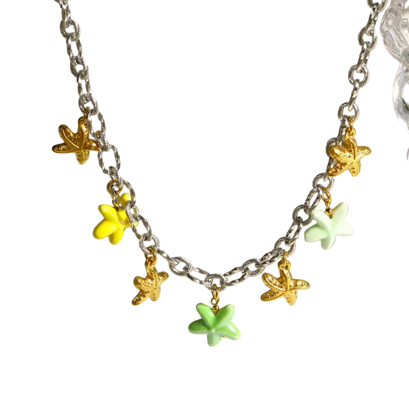 Κολιέ ατσάλινο με αστερίες πέτρες- ne803