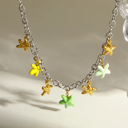 Κολιέ ατσάλινο με αστερίες πέτρες- ne803