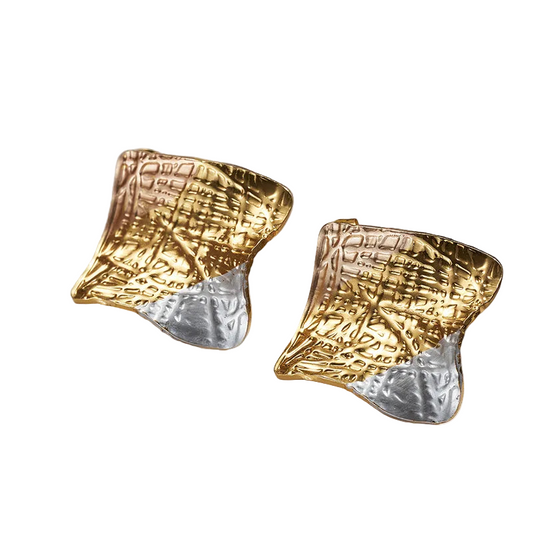 Cercei Crinkle Silver Gold Steel-EA070