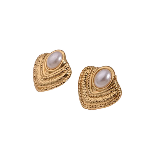 Earrings Golded Triangle Steel with White Stone-EA028