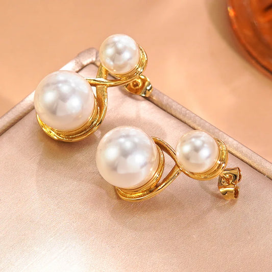 *Σκουλαρίκια ατσάλι με πέρλα-EA588