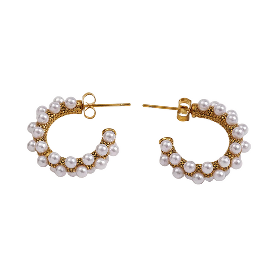 *Σκουλαρίκια επιχρυσωμένο ατσάλι κρίκοι με πέρλες-EA197