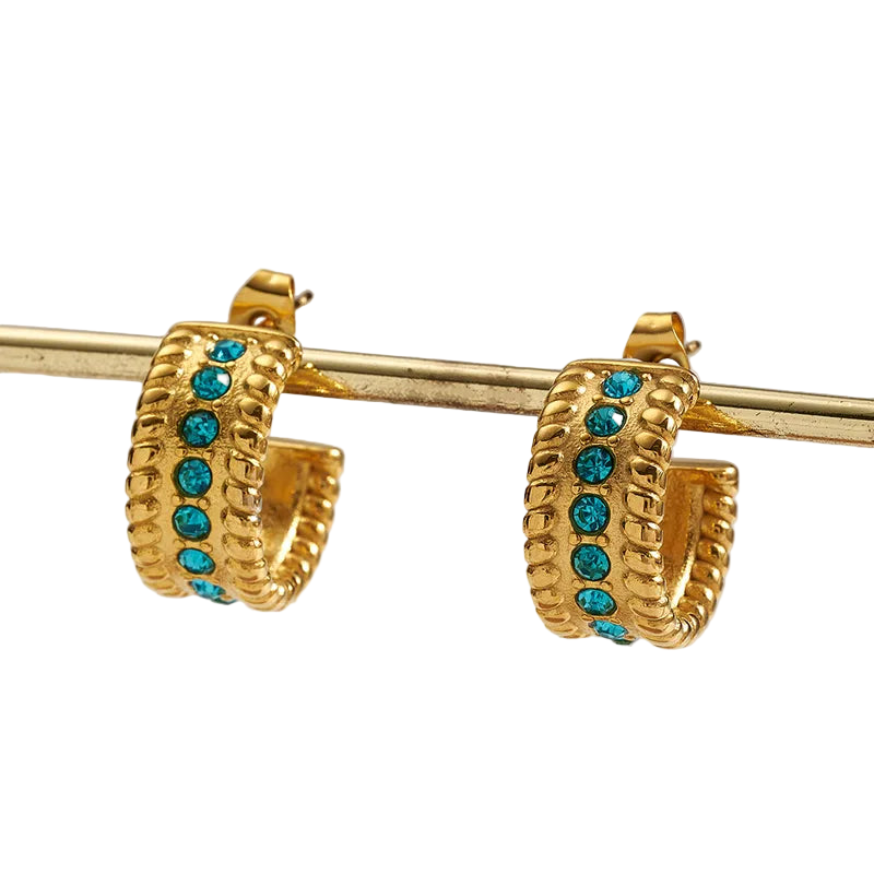 Σκουλαρίκια επιχρυσωμένο ατσάλι με πράσινα πετράδια-EA115