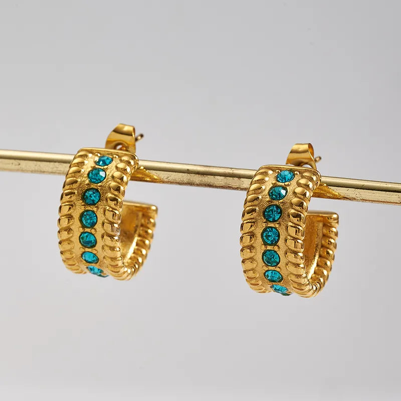 Σκουλαρίκια επιχρυσωμένο ατσάλι με πράσινα πετράδια-EA115