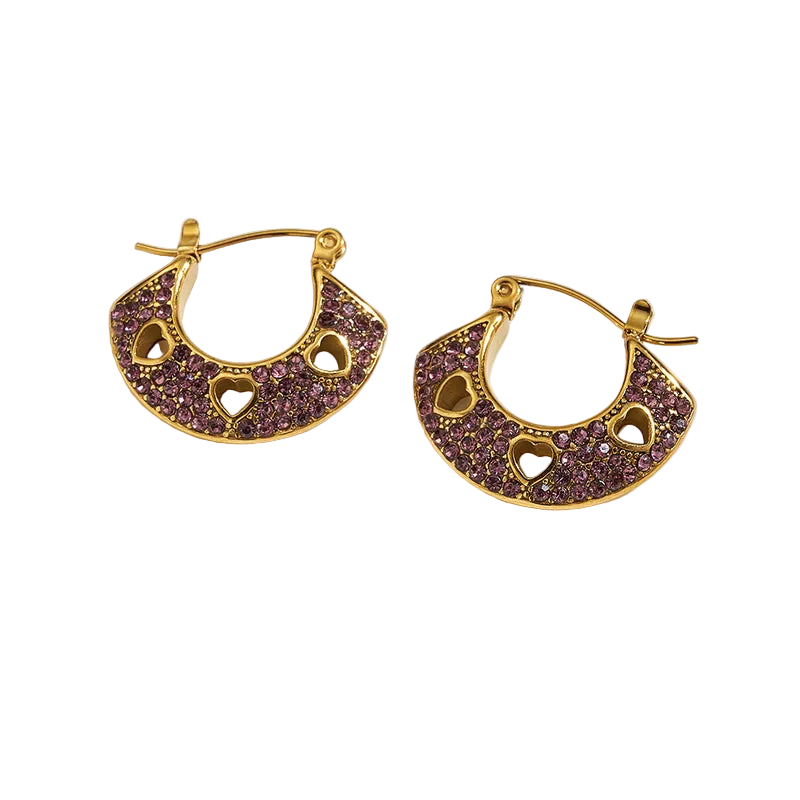 *Σκουλαρίκια ατσάλι με μωβ στρας-EA661