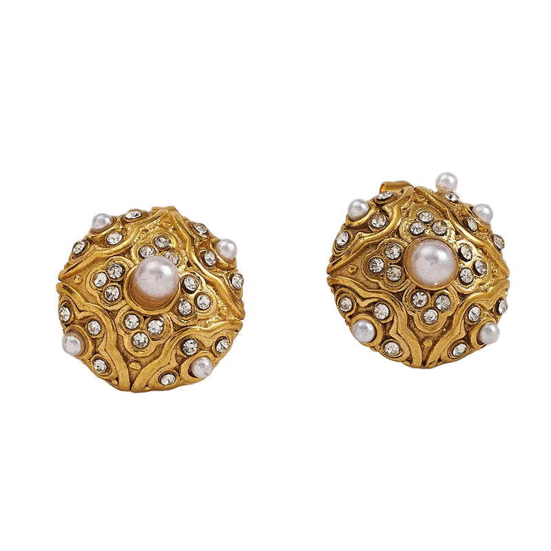 *Σκουλαρίκια ατσάλι με πέρλα και στρας-EA471