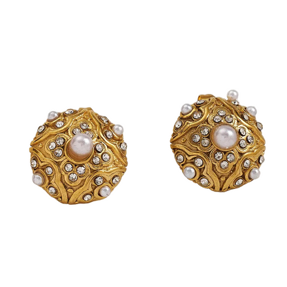 *Σκουλαρίκια ατσάλι με πέρλα και στρας-EA471