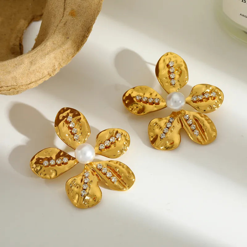 *Σκουλαρίκια χρυσό ατσάλι λουλούδια με zircon-EA107