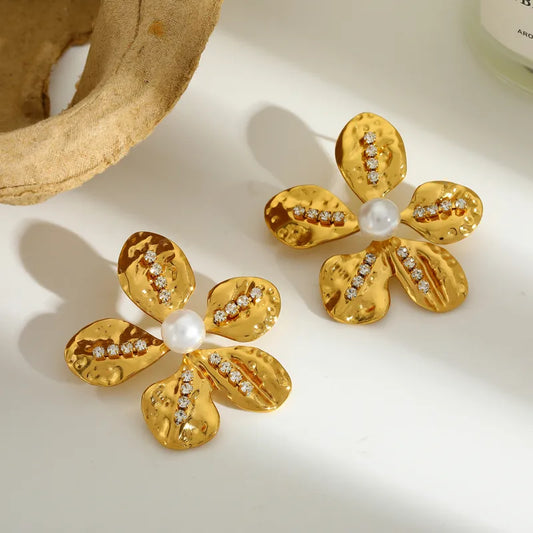 *Σκουλαρίκια χρυσό ατσάλι λουλούδια με zircon-EA107