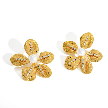 *Σκουλαρίκια χρυσό ατσάλι λουλούδια με zircon-EA107
