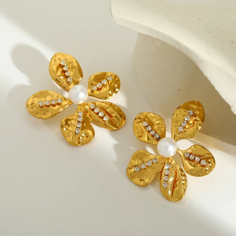 *Σκουλαρίκια χρυσό ατσάλι λουλούδια με zircon-EA107