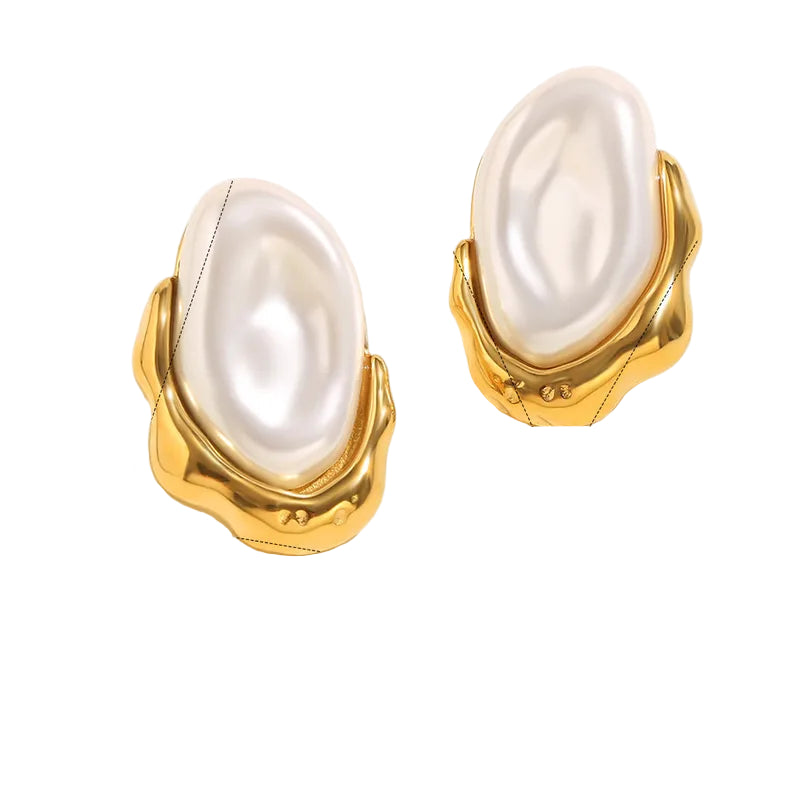 Σκουλαρίκια επιχρυσωμένο ατσάλι πέρλες οβαλ-EA534