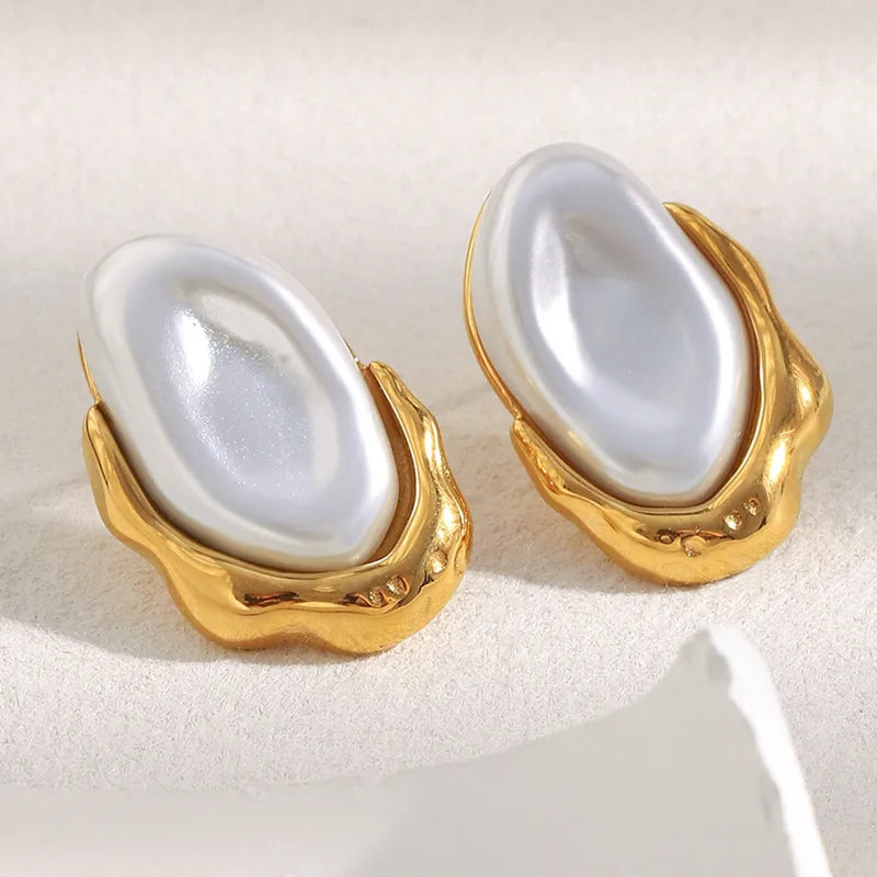 Σκουλαρίκια επιχρυσωμένο ατσάλι πέρλες οβαλ-EA534