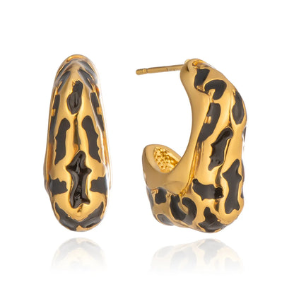 Σκουλαρίκια επιχρυσωμένο ατσάλι λεοπάρ-EA651