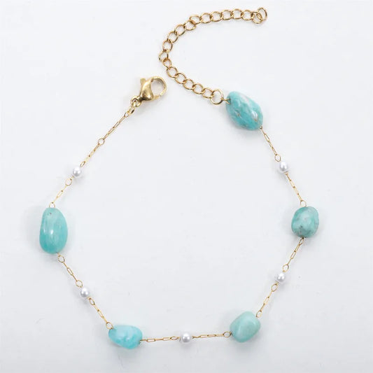 Pulsera de acero con piedras azules y perlas - BR434