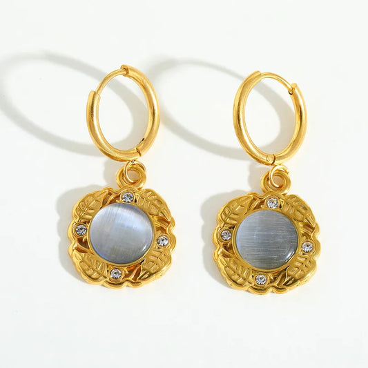 Σκουλαρίκια ατσάλινα με γκρι πέτρα -  EA462