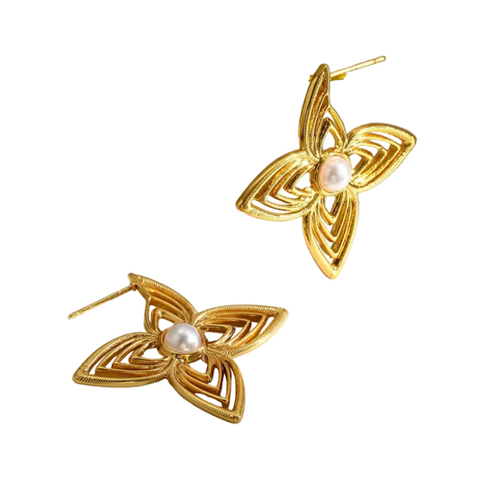 Σκουλαρίκια επιχρυσωμένο ατσάλι άστρο με πέρλα - EA071