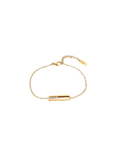 Pulseira de aço banhado a ouro com moldura oval e zircão-BR188