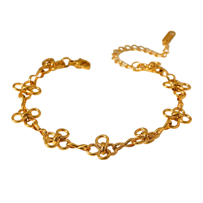 Bratara cu lant cu flori din otel placat cu aur-BR021