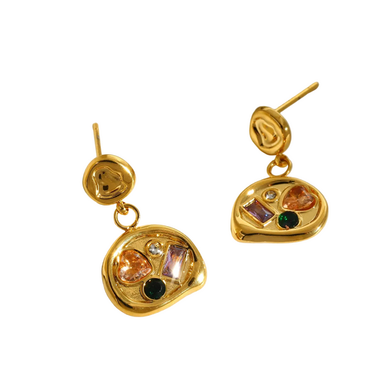 *Σκουλαρίκια επιχρυσωμένο ατσάλι με πολύχρωμα zircon-EA079