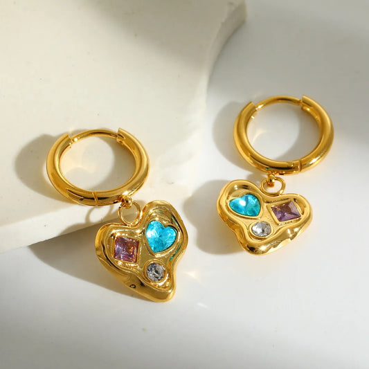 *Σκουλαρίκια επιχρυσωμένο ατσάλι με πολύχρωμα zircon-EA094