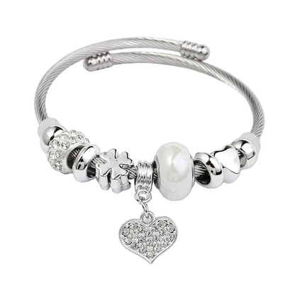 Βραχιόλι ατσάλινο bangle με charms και καρδιά -BR412