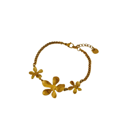 Bracelet Gold Steel with Large Flowers -BR021