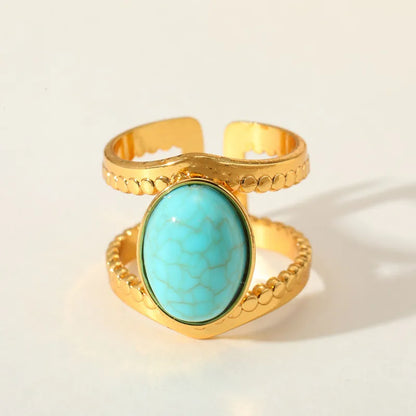 Δαχτυλίδι ατσάλινο χρυσό με τιρκουάζ πέτρα- w567