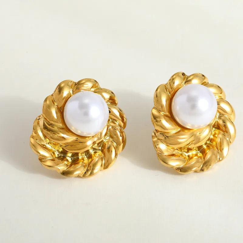 Σκουλαρίκια ατσάλινα με πέρλα- w535