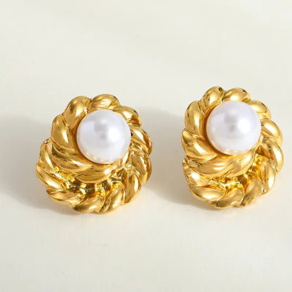 Σκουλαρίκια ατσάλινα με πέρλα- w535