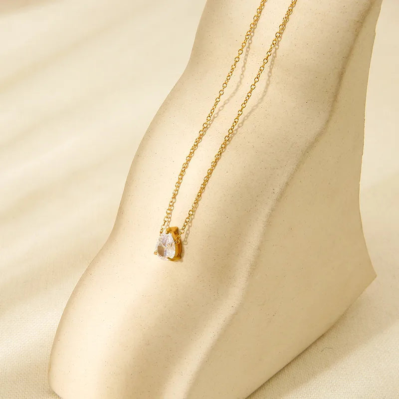 Κολιέ επιχρυσωμένο ατσάλι με δάκρυ zircon-NE173