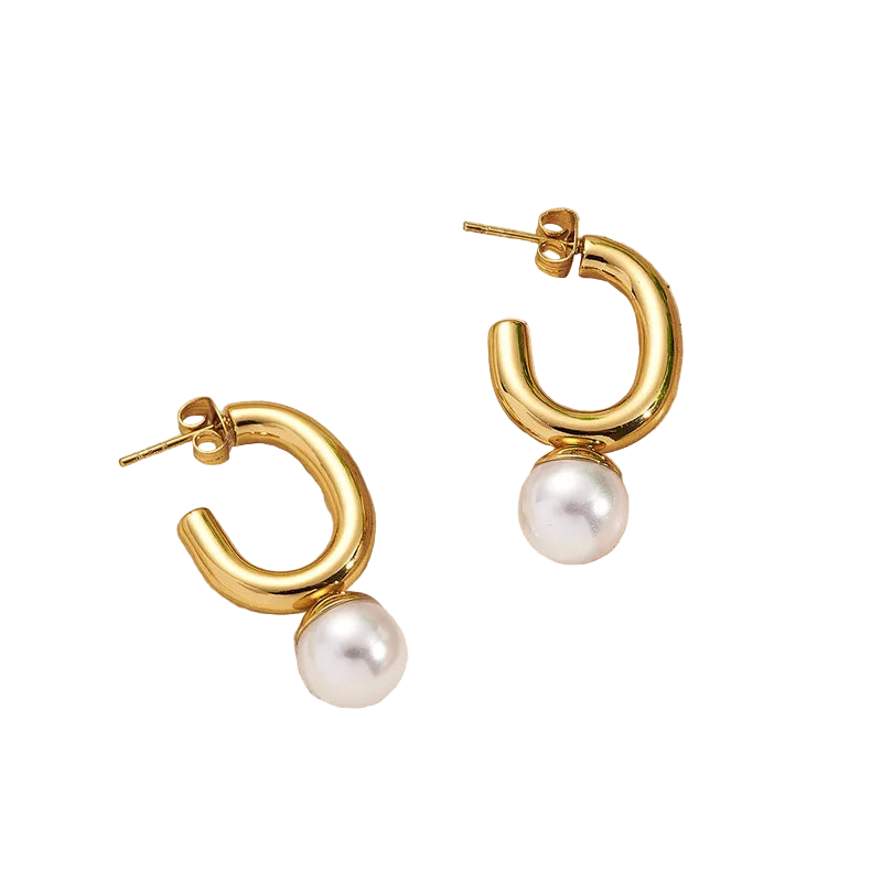 *Σκουλαρίκια χρυσό ατσάλι κρίκοι με πέρλα-EA538