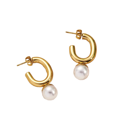 *Σκουλαρίκια χρυσό ατσάλι κρίκοι με πέρλα-EA538