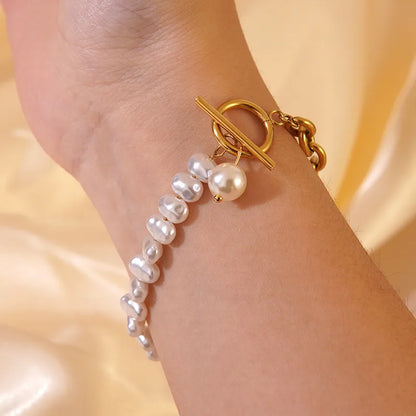 Bratara din otel placat cu aur cu perle-BR281