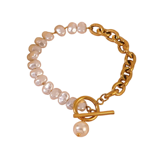 Bratara din otel placat cu aur cu perle-BR281