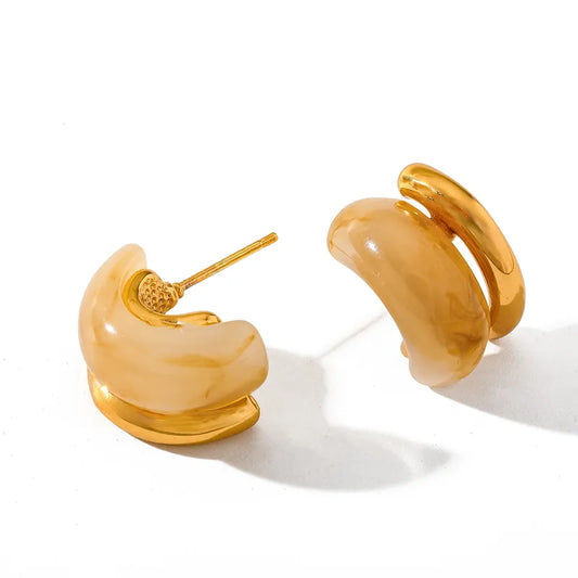 Gold steel earrings with caramel-ea050