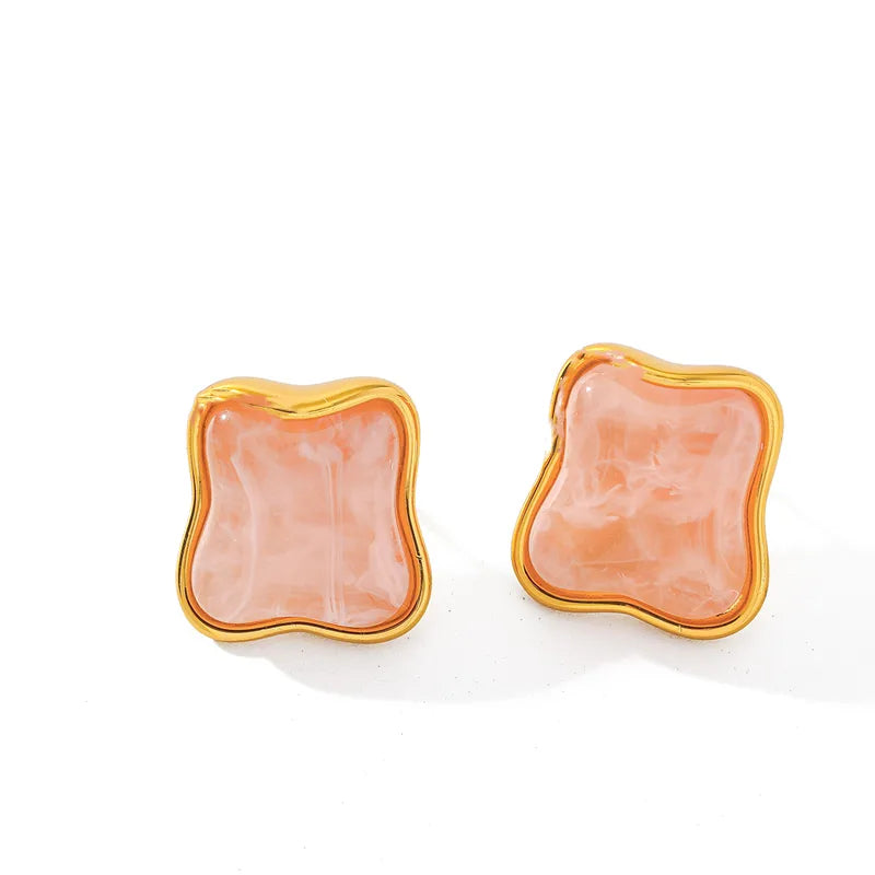 *Σκουλαρίκια επιχρυσωμένο ατσάλι ροζ-EA201