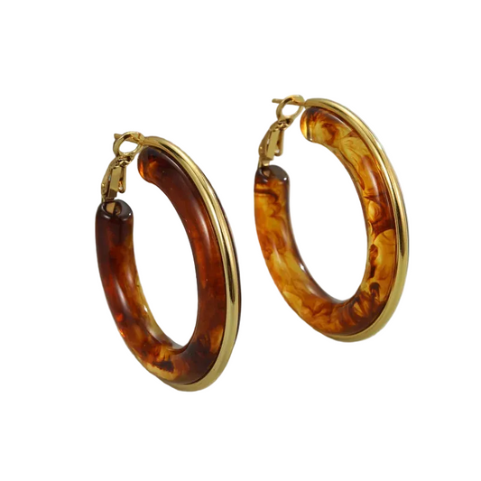 Σκουλαρίκια ατσάλι με καφέ ρητίνη-EA754