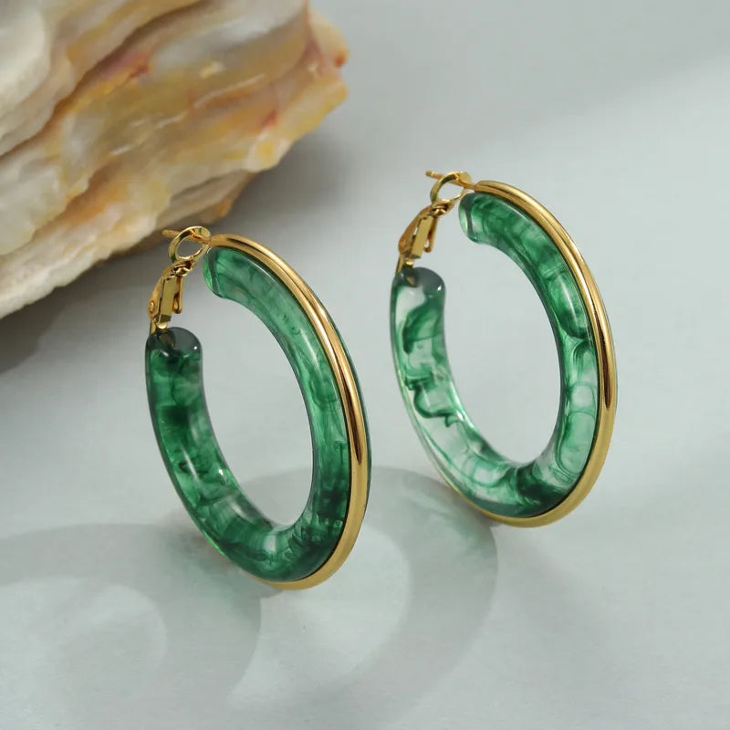 * Cercei din otel cu rasina verde-EA261