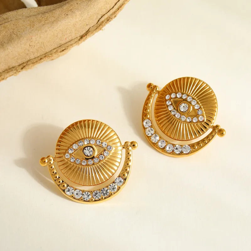 Earrings gilded steel with zircon eyes-ea328