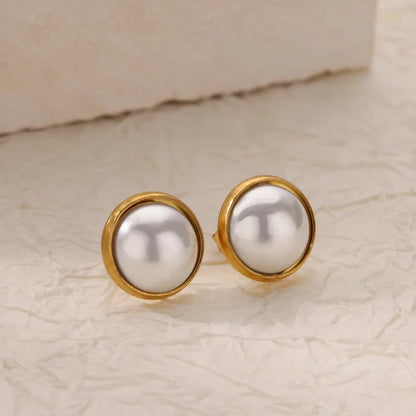Σκουλαρίκια επιχρυσωμένο ατσαλι στρόγγυλα με πέρλα-EA227