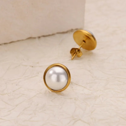 Σκουλαρίκια επιχρυσωμένο ατσαλι στρόγγυλα με πέρλα-EA227