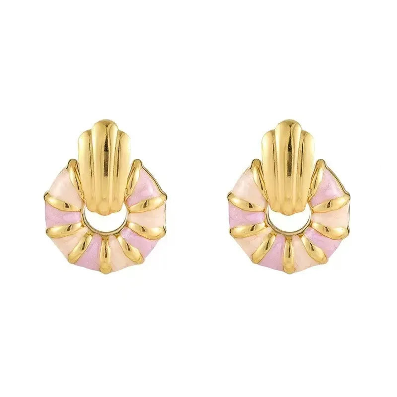 Σκουλαρίκια επιχρυσωμένο ατσάλι ροζ-EA262