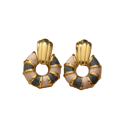 Σκουλαρίκια χρυσό ατσάλι μαύρο άσπρο-EA101