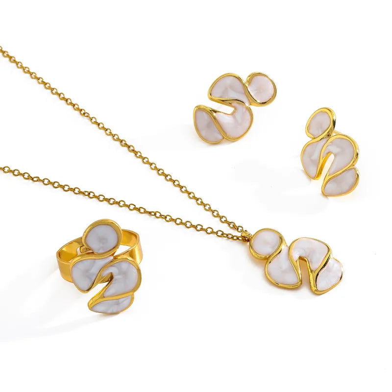 Σετ επιχρυσωμένο ατσάλι λευκά κολιέ σκουλαρίκια δαχτυλίδι-SET045