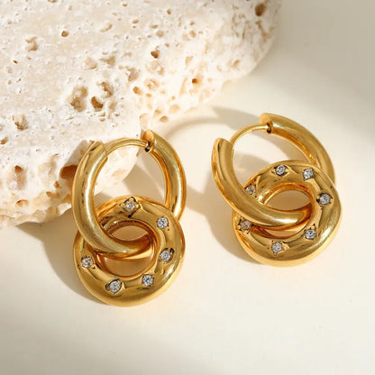 Σκουλαρίκια επιχρυσωμένο ατσάλι κρίκοι με zircon-EA228