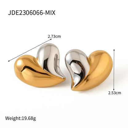Steel earrings half silver-gold-EA505