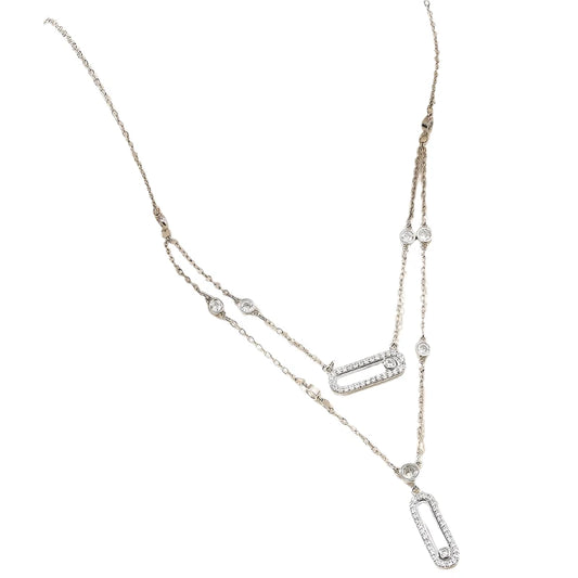 Silver Copper Necklace with Zircon Double-Ne120 bars